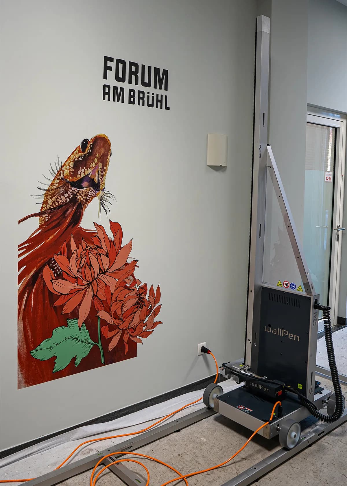 Commercial wall printing with artistic fish and floral design for Forum Am Brühl by InnoPrint KSA