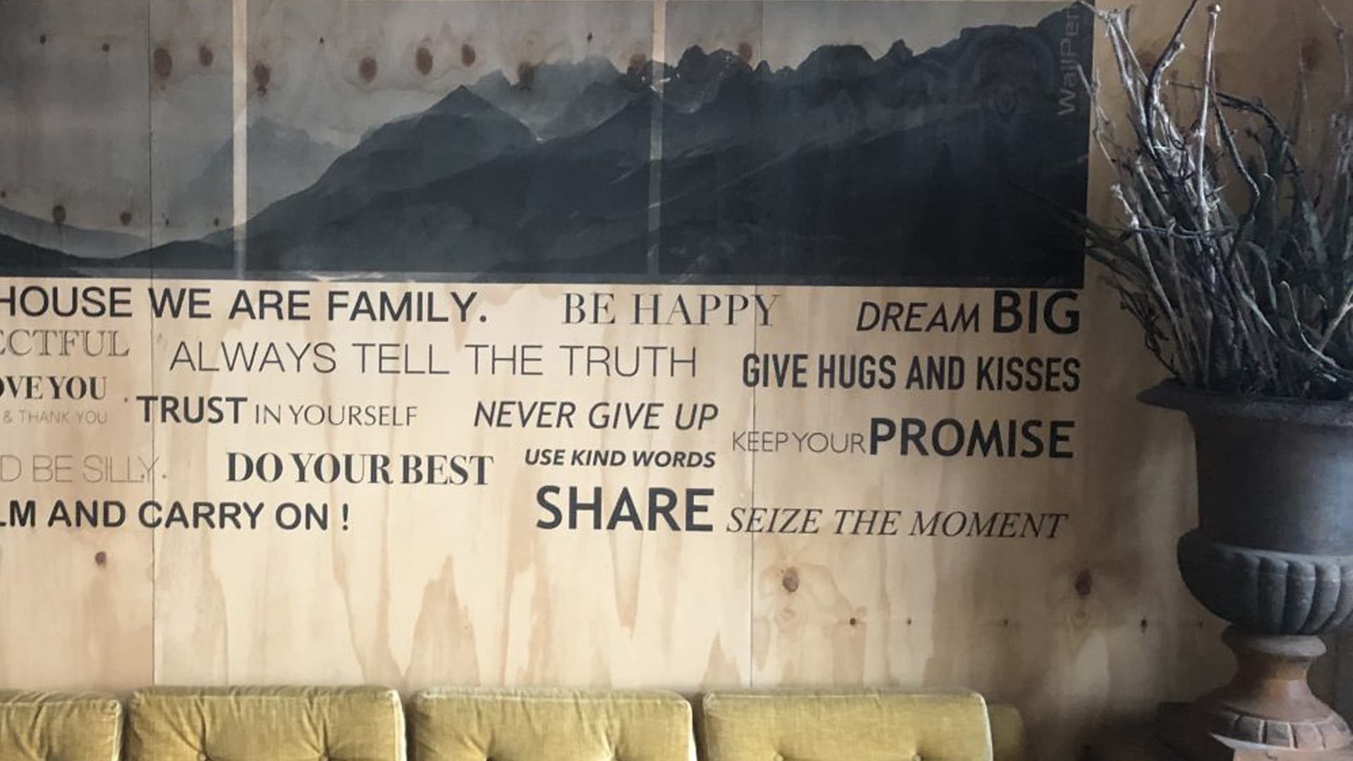 Wall printing example on wood surface